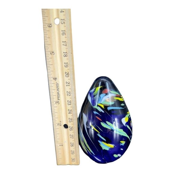 Multicolor Egg Shaped Art Glass Paperweight Figurine Cobalt Blue Dots 4"T 2.25"W - Picture 4 of 12